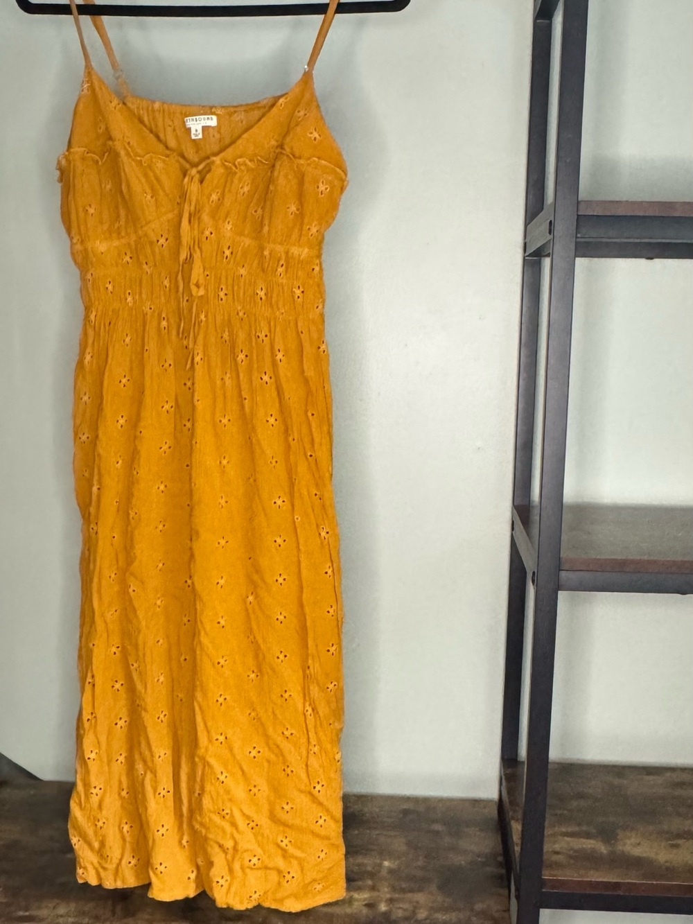 Mustard Yellow Eyelet Maxi Dress with Adjustable Straps